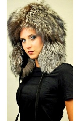 Silver fox fur hat - Ushanka
